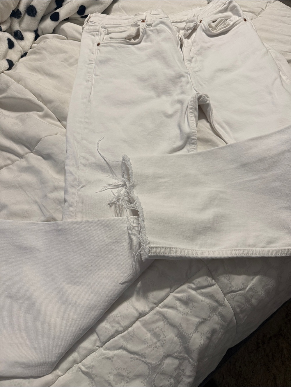 Zara White Denim Pants with Branded Waist Label